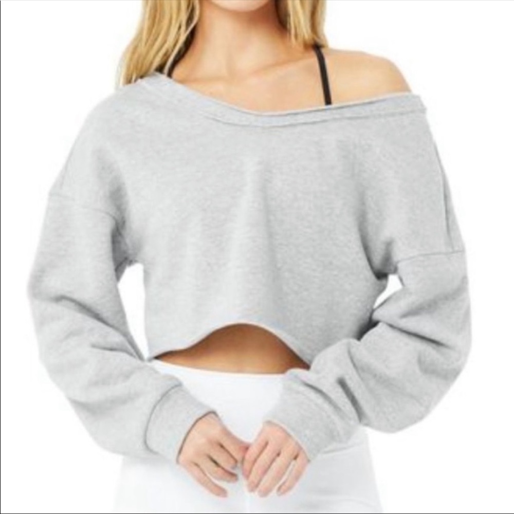 ALO YOGA OFF THE SHOULDER CROPPED PULLOVER SWEATSHIRT